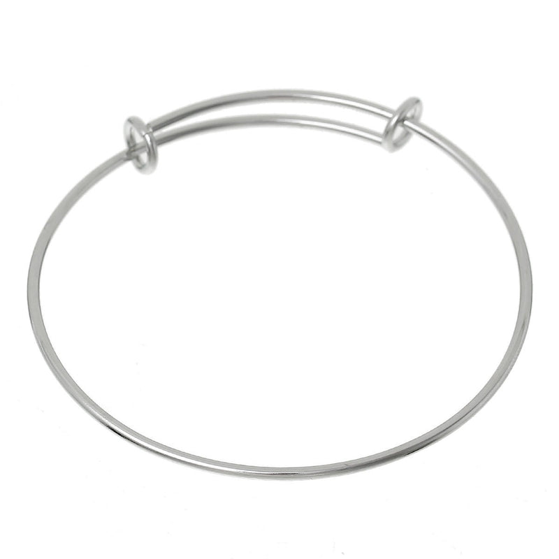 1 Stainless Steel Bangle Charm Bracelet, adjustable size expands to fit wrist, fits small to medium wrist, thick 14 gauge, fin0438