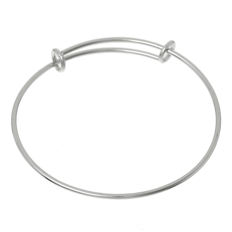 10 Silver Bangle Charm Bracelet, adjustable size expands to fit, fits medium to large wrist, 8-1/2" 14 gauge, fin0608