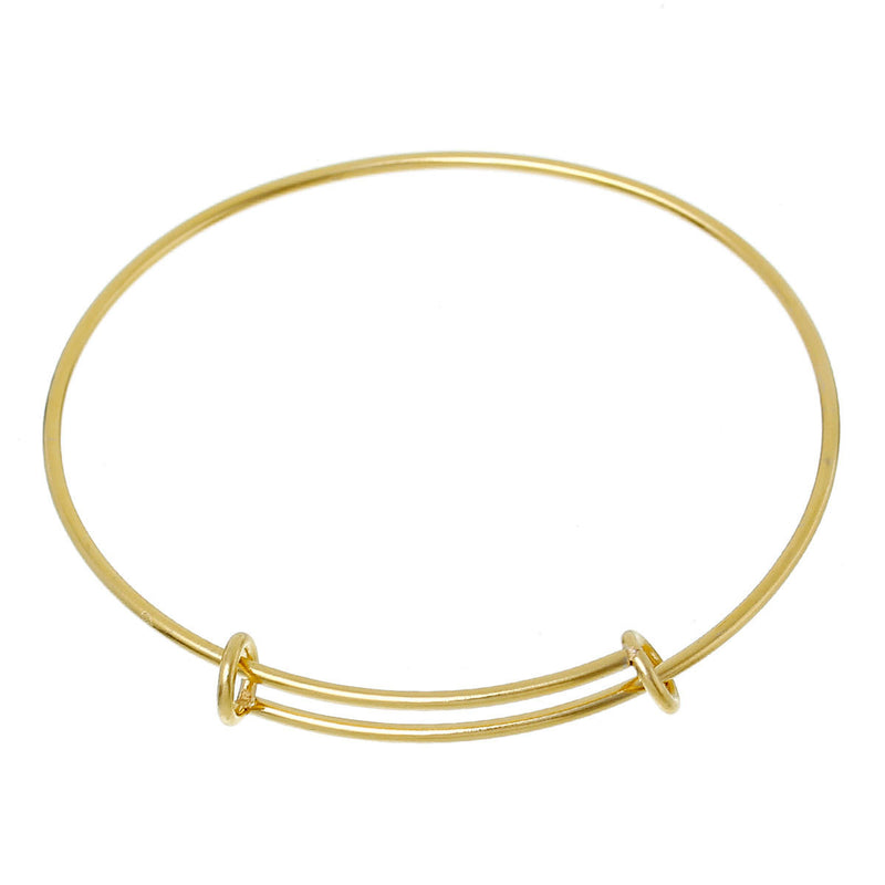 1 Gold Plated Stainless Steel Bangle Charm Bracelet, adjustable size expands to fit medium to large wrist, thick 14 gauge, fin0442a