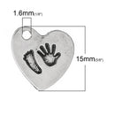 5 Stamped Baby Handprint and Footprint HEART Pewter Charms Pendants chs1829