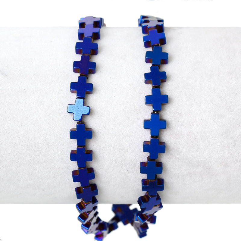 6mm Titanium Coated BLUE CROSS Hematite Gemstone Beads, full strand, about 64 beads  ghe0087