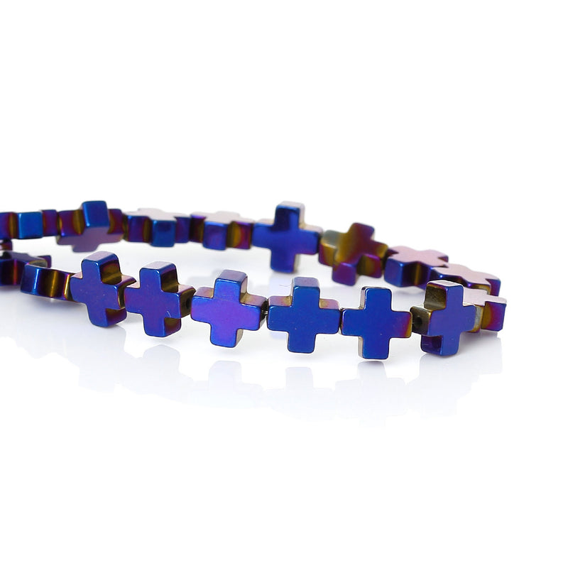 6mm Titanium Coated BLUE CROSS Hematite Gemstone Beads, full strand, about 64 beads  ghe0087