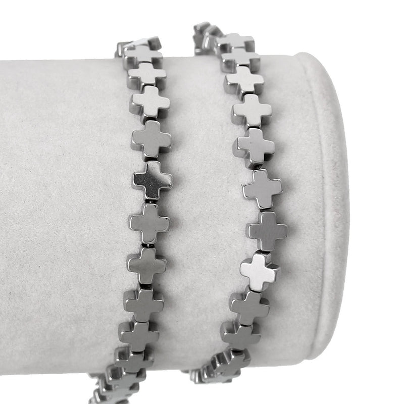 6mm Titanium Coated SILVER CROSS Hematite Gemstone Beads, full strand, about 64 beads  ghe0086