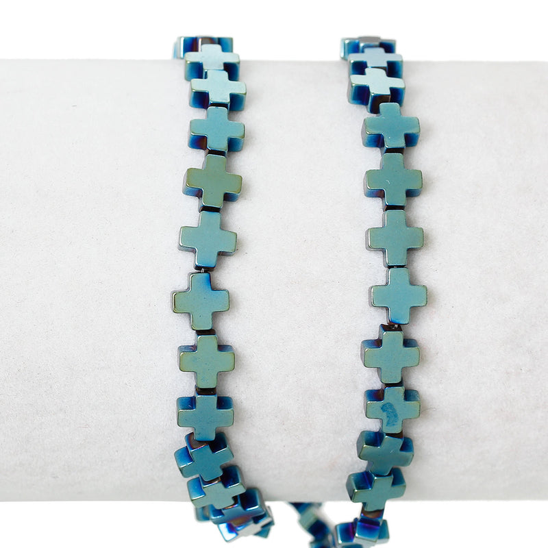 6mm Titanium Coated BLUE GREEN CROSS Hematite Gemstone Beads, full strand, about 64 beads  ghe0088