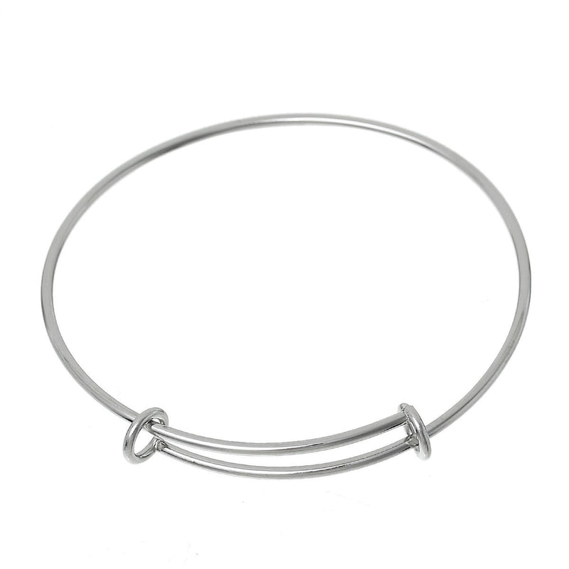 10 Silver Bangle Charm Bracelet, adjustable size expands to fit, fits medium to large wrist, 8-1/2" 14 gauge, fin0608