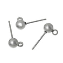 20 Stainless Steel POST Earrings, 4mm ball with Loops  (10 pairs) . fin0426