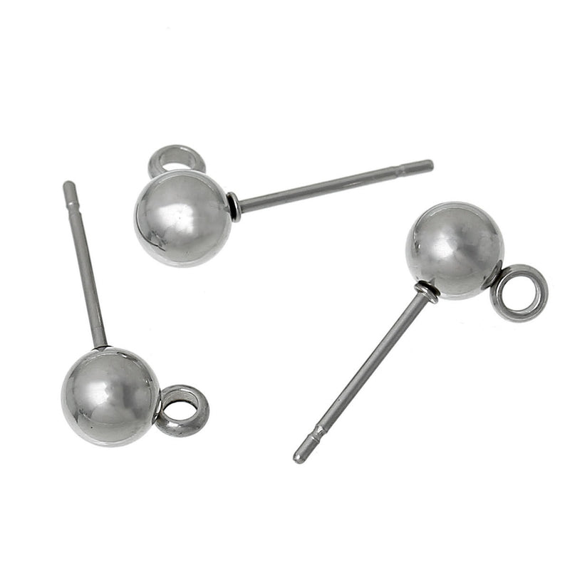 20 Stainless Steel POST Earrings, 5mm ball with Loops  (10 pairs) . fin0427