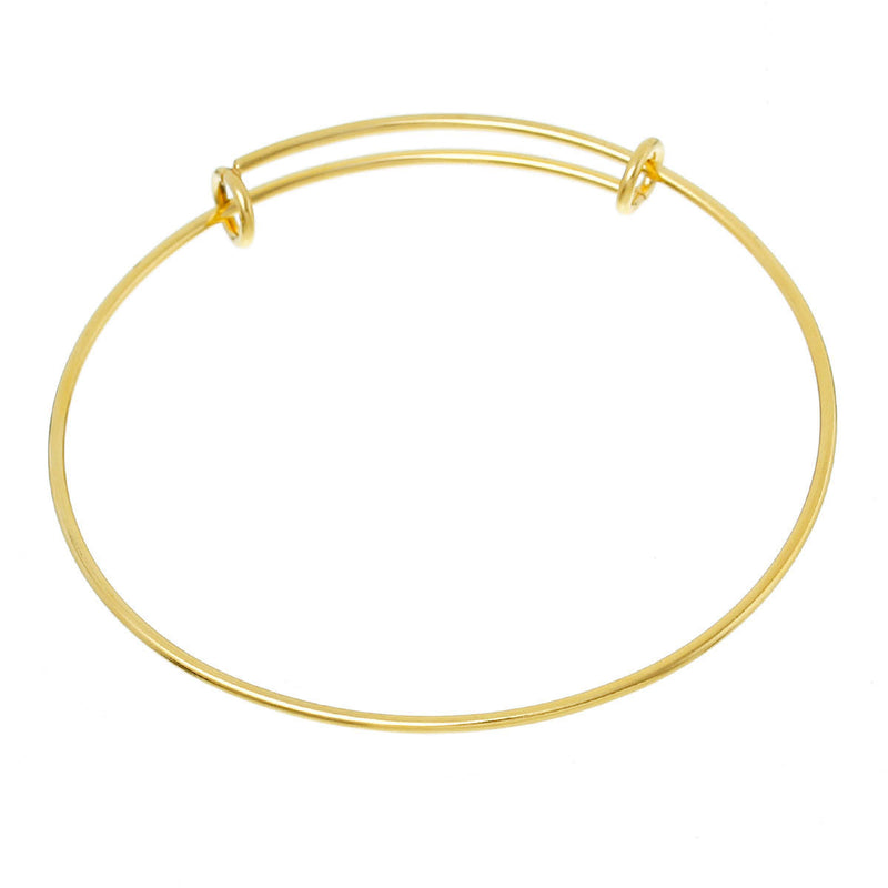 10 Gold Plated Stainless Steel Bangle Charm Bracelet, adjustable size expands to fit small to medium wrist, thick 14 gauge, fin0428b