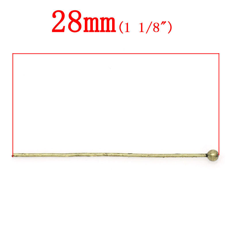 1000 Antique Bronze THIN Ball Head Pins, 1-1/8" long (28mm)  24ga  24 gauge for wire wrapping pin0079