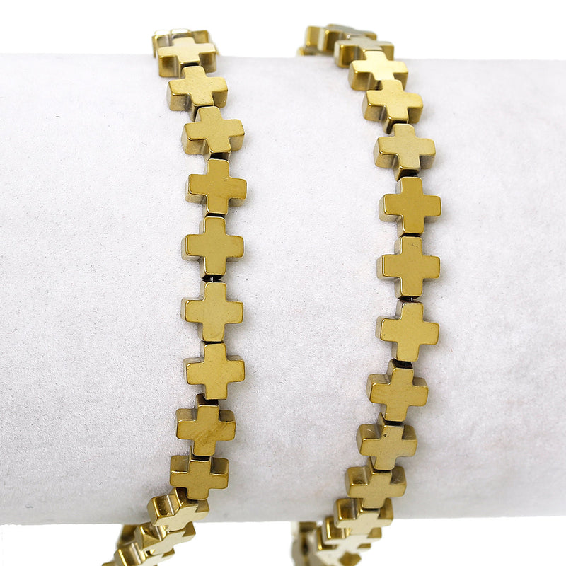 6mm Titanium Coated GOLD CROSS Hematite Gemstone Beads, full strand, about 64 beads  ghe0085