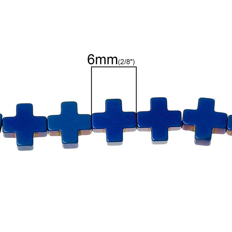 6mm Titanium Coated BLUE CROSS Hematite Gemstone Beads, full strand, about 64 beads  ghe0087