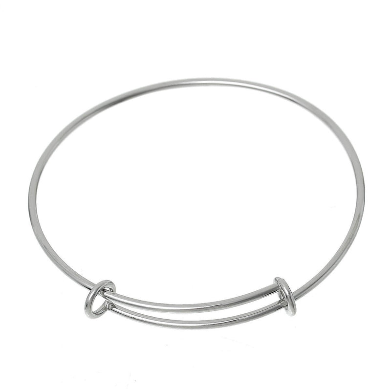 1 Silver Stainless Steel Bangle Charm Bracelet, adjustable size expands to fit medium to large wrist, thick 14 gauge, fin0437