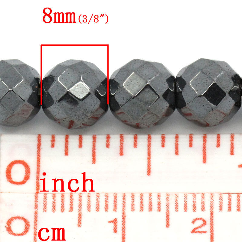 8mm Round Faceted Hematite Gemstone Beads, full strand, about 48 beads  ghe0090