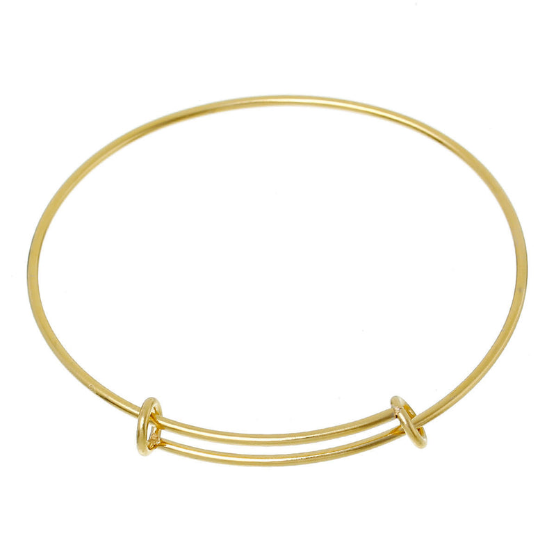 10 Gold Plated Stainless Steel Bangle Charm Bracelet, adjustable size expands to fit small to medium wrist, thick 14 gauge, fin0428b