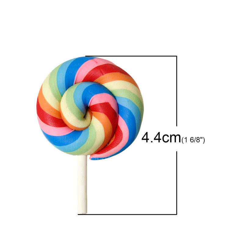 45mm Small Rainbow Swirl Lollipop Flatback Clay Cabochons, for decoden or kawaii projects, bright colors, 5 pcs  fin0431