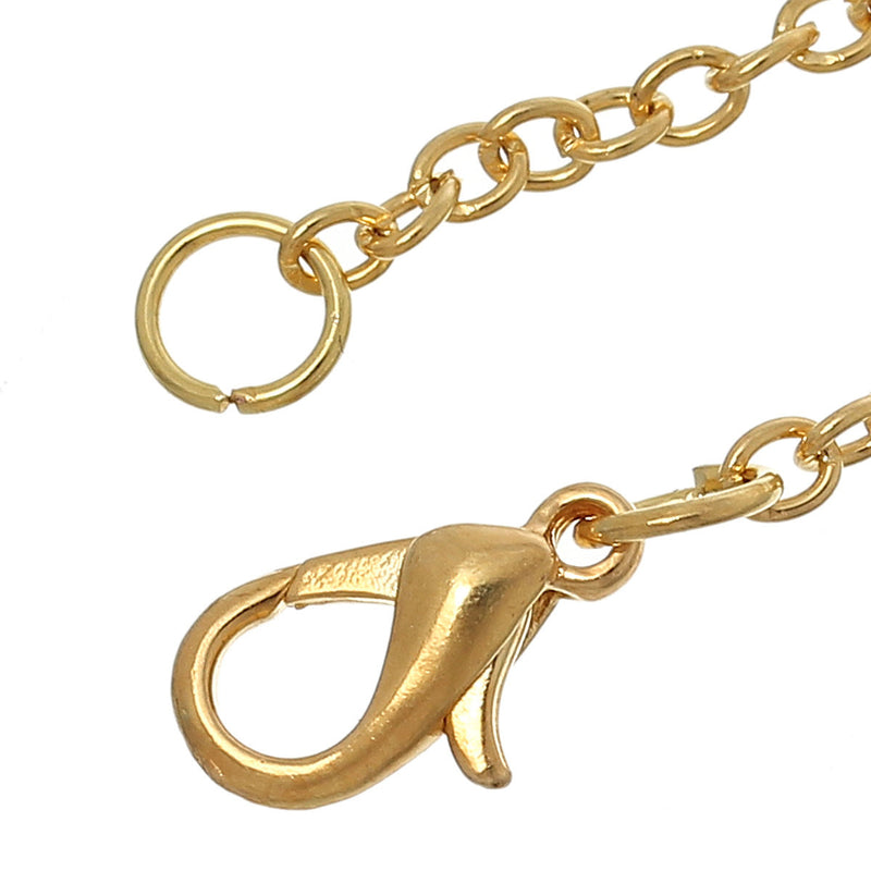 12 Gold Plated Link Chain Bracelets with Lobster Clasp, dainty cable link chain, 3x2mm links, 8-1/4" long 21cm, fch0254