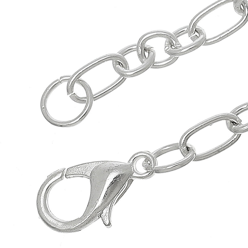 12 Silver Plated Figaro Chain Bracelets with Lobster Clasp, oval links, mother and son chain, 7.5" long 19cm fch0256