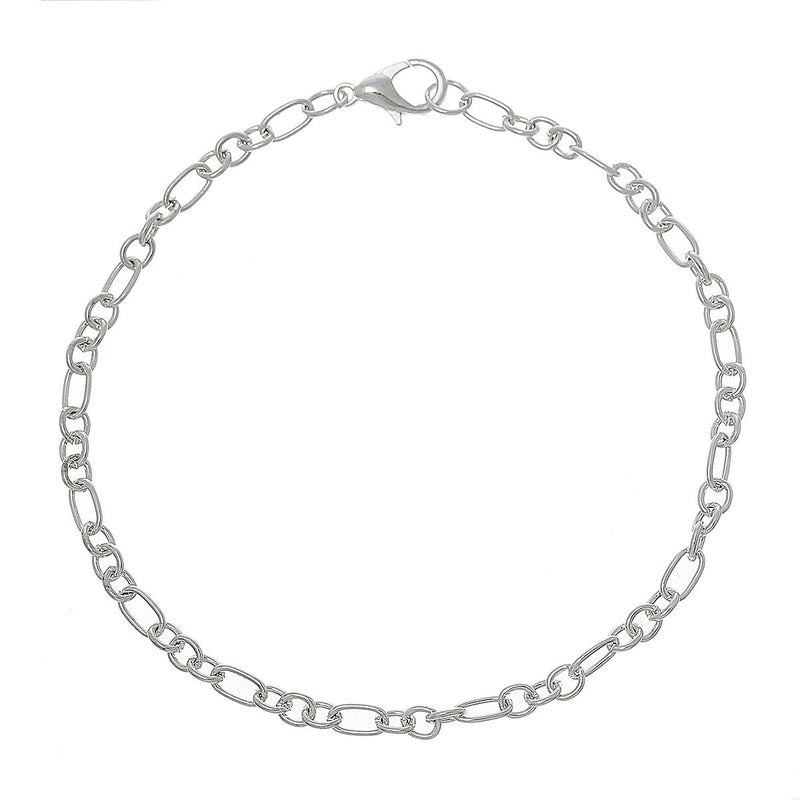 12 Silver Plated Figaro Chain Bracelets with Lobster Clasp, oval links, mother and son chain, 7.5" long 19cm fch0256