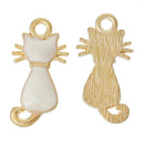 4 Gold Plated White Enamel CAT KITTEN Charm Pendants, 23mm  chg0260