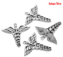 2 Large Silver Tone CADUCEUS RN Nurse Doctor Medical Charm Pendants chs1835