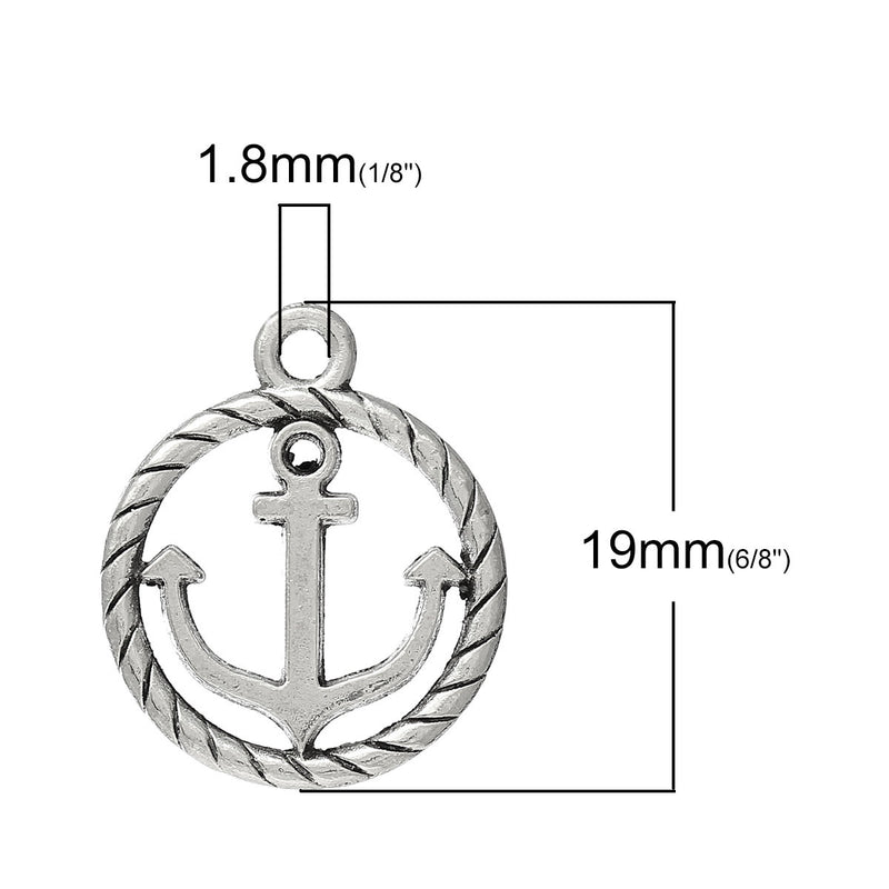 5 OPEN ANCHOR Charms, Antique Silver Metal Pendant Charms  19mm  chs1833
