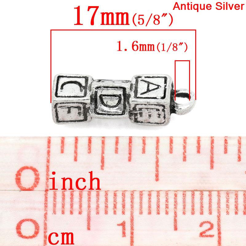 5 ALPHABET BABY Blocks Antique Silver Charm Pendants . 17mm  chs1832