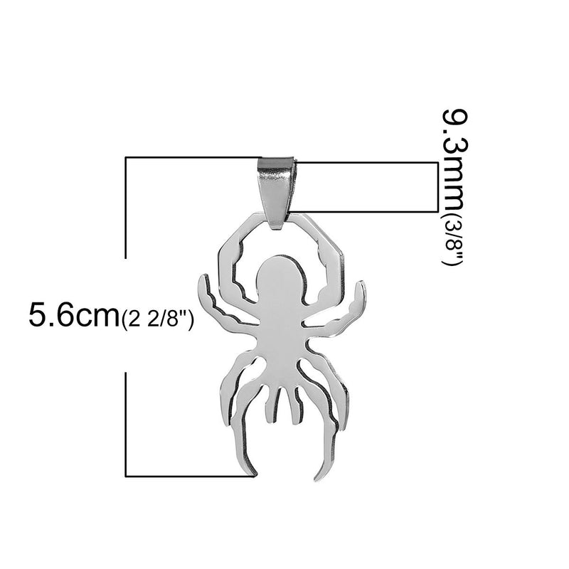 2 Large FLAT HALLOWEEN Spider Pendants . heavy gauge silver stainless steel,   chs1837