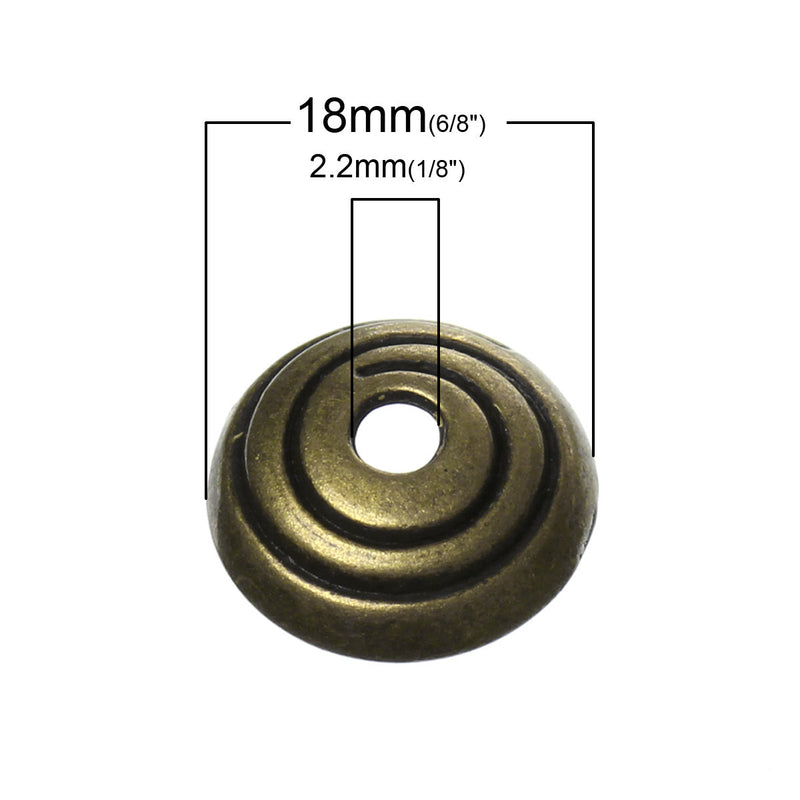25 Antique Bronze SWIRLED BEAD CAPS  10mm  fin0435