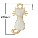 4 Gold Plated White Enamel CAT KITTEN Charm Pendants, 23mm  chg0260