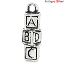 5 ALPHABET BABY Blocks Antique Silver Charm Pendants . 17mm  chs1832