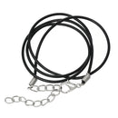 50 JET BLACK Rubber Necklace Cords with Lobster Clasp . 16-7/8" long with 2" extender chain  fch0263