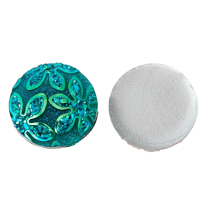 10 Round Resin PEACOCK BLUE Teal AB Druzy Cabochons, 18mm  cab0309