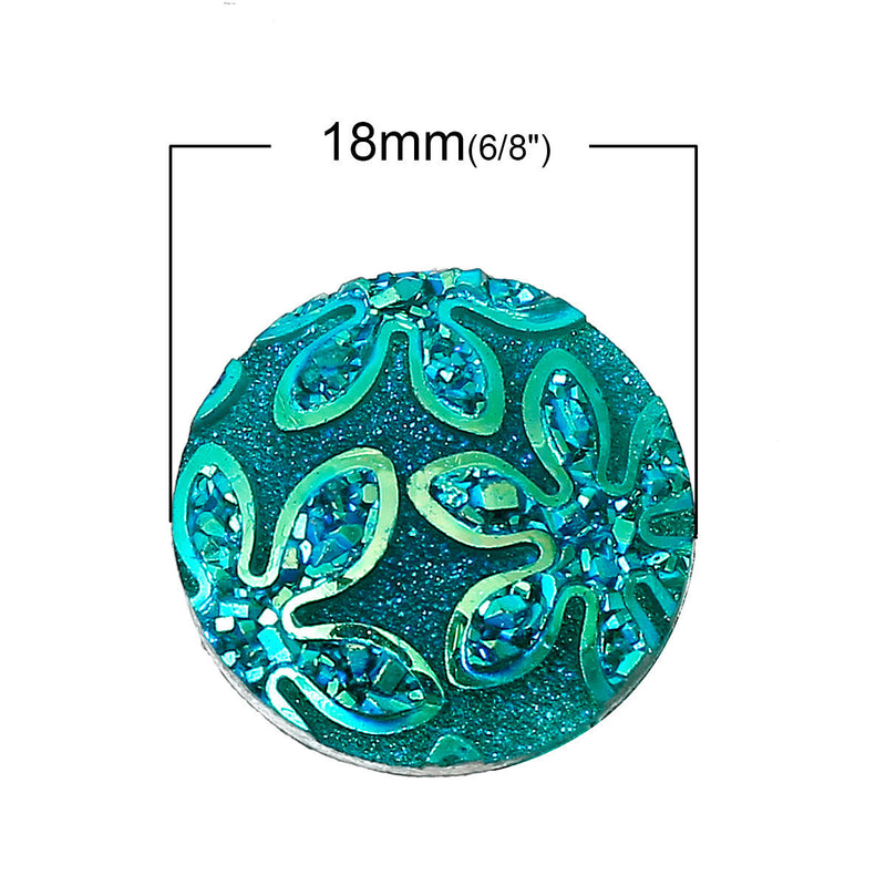 10 Round Resin PEACOCK BLUE Teal AB Druzy Cabochons, 18mm  cab0309