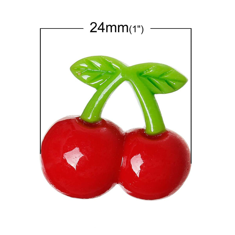 10 CHERRY Flat Back Cabochons for decoden kawaii projects, fake food cherries, resin acrylic, 23mm, cab0310