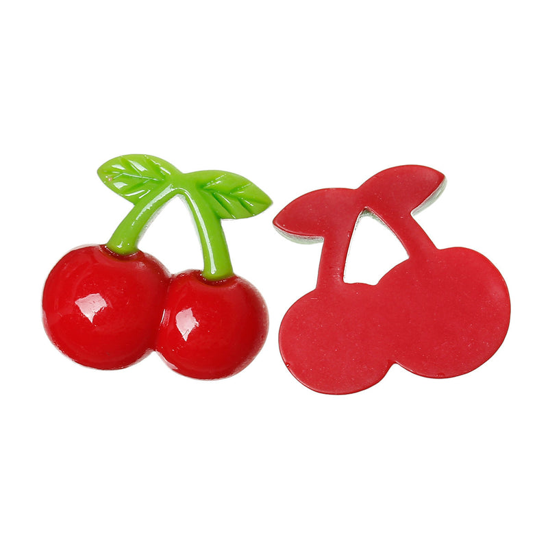 10 CHERRY Flat Back Cabochons for decoden kawaii projects, fake food cherries, resin acrylic, 23mm, cab0310