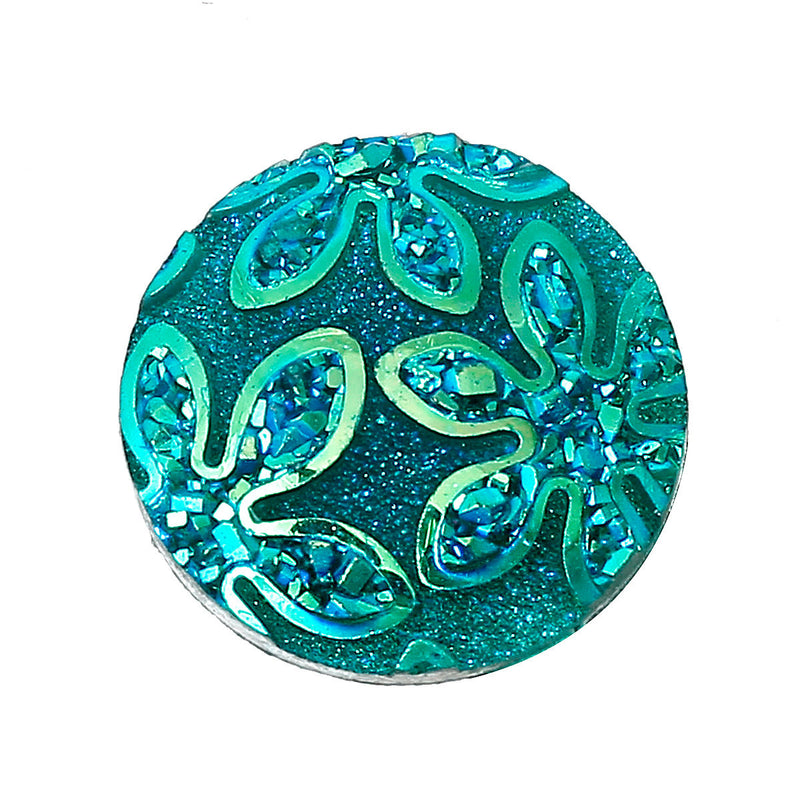 10 Round Resin PEACOCK BLUE Teal AB Druzy Cabochons, 18mm  cab0309