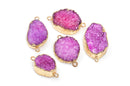 1 HOT PINK DRUZY Gemstone Connector Link, Gold Plated Bezel, fuchsia stone, about 1.5" long  gdz0086