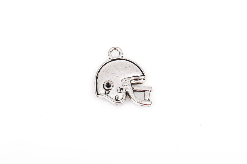 5 Silver FOOTBALL HELMET Charm Pendants, double sided design, silver tone metal, 3/4",  chs1840