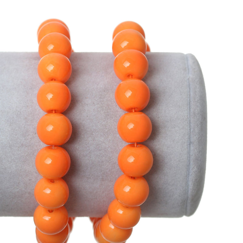 10mm Round Glass Beads, pumpkin orange, smooth, full strand, 44 beads,  bgl1211