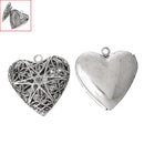 2 Silver Tone Picture Photo Locket Frame Pendants, Perfume Diffuser, HEART SHAPE with Filigree chs1841