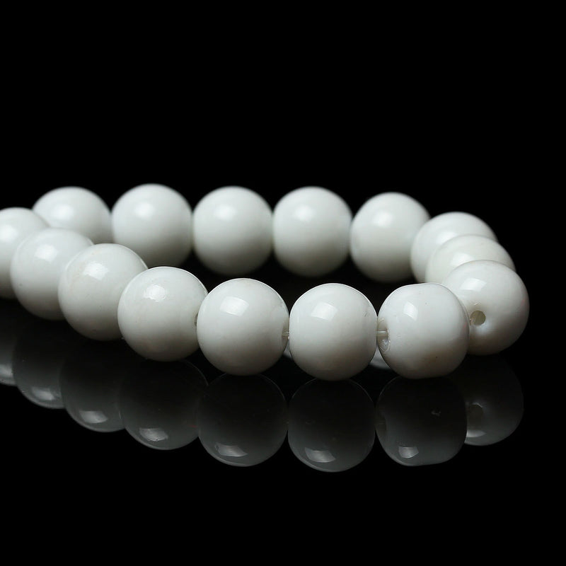 10mm Round Glass Beads, snow white, smooth, full strand, 44 beads,  bgl1212