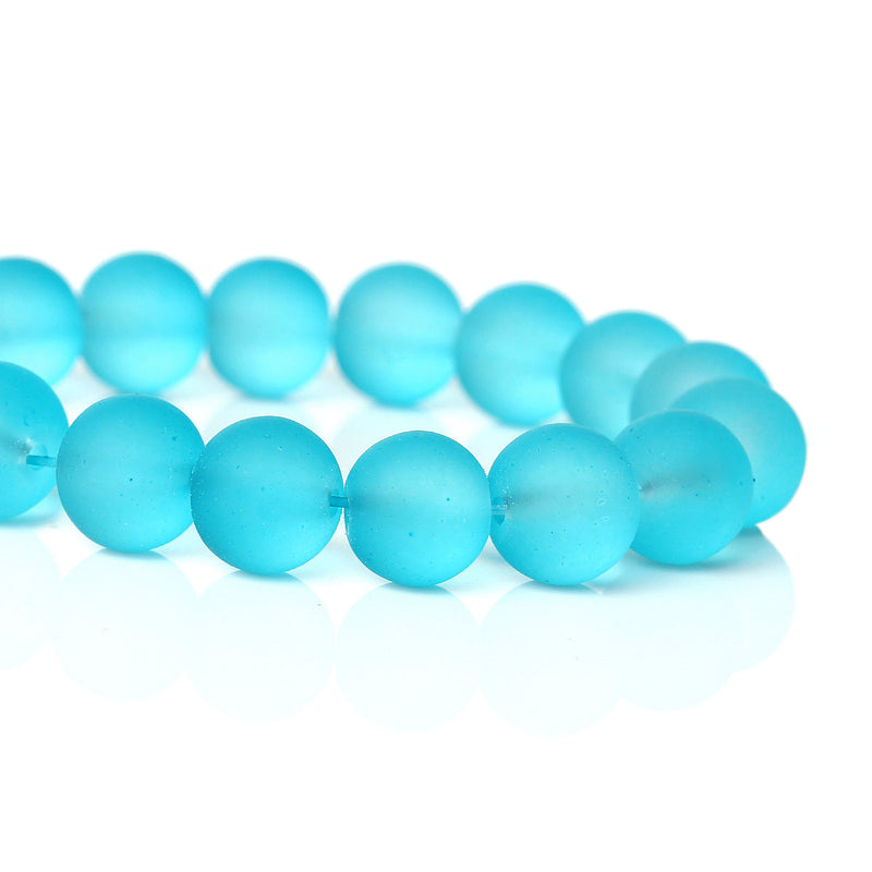 10mm Frosted TURQUOISE BLUE Glass Beads, double strand, about 86 beads,  bgl1213