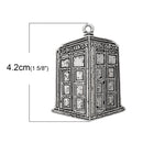 2 Large Metal POLICE BOX Charm Pendants, antiqued silver, 1-5/8" tall chs1842