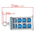 2 Small Blue Enamel and Silver Metal POLICE BOX Charm Pendant, 1" tall che0477