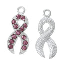 5 Large Silver Plated Pink Rhinestone Ribbon Breast Cancer Awareness Charm Pendants 28x12mm  chs0712b