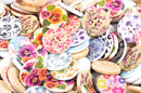 20 Large Painted WOOD BUTTONS . 30mm . Scrapbooking . Beading . Sewing  mixed geometric designs, bright colors, but0137
