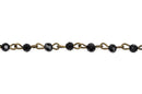 13 feet (4.33 yards) Black Crystal Rosary Chain, bronze, 4mm round faceted crystal beads, fch0267b