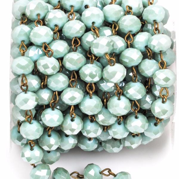 13 feet spool MINT GREEN Crystal Rondelle Rosary Chain, antique gold, 10mm faceted rondelle glass beads, fch0271b