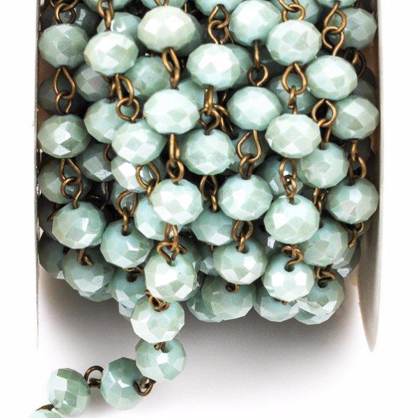 1 yard MINT GREEN Crystal Rondelle Rosary Chain, antique gold bronze, 8mm faceted rondelle glass beads, fch0268a