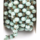1 yard MINT GREEN Crystal Rondelle Rosary Chain, antique gold, 6mm faceted rondelle glass beads, fch0403a